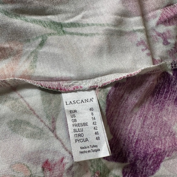 NEW Lascana Flutter Sleeve Flowy Viscose Midi Dress White Purple Pink Floral 8 - Picture 10 of 13